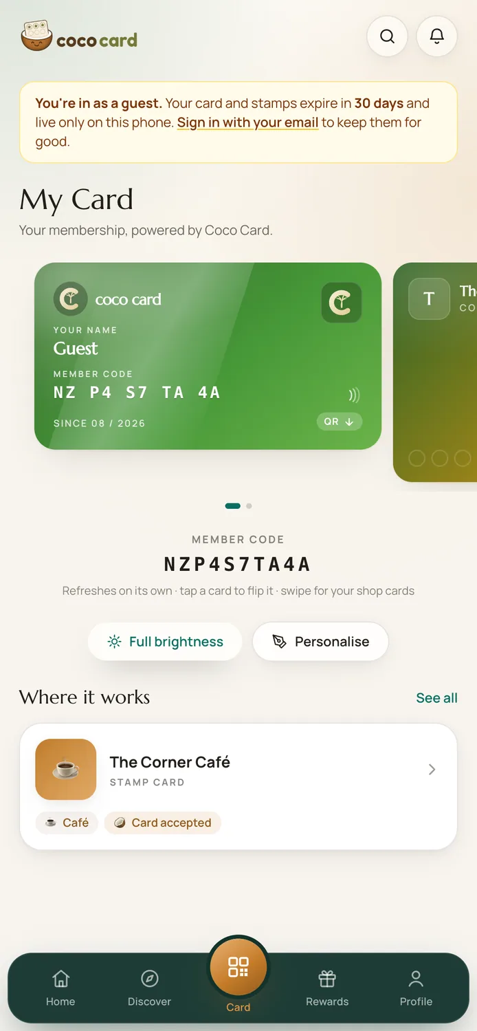 TheCocoCard digital loyalty app