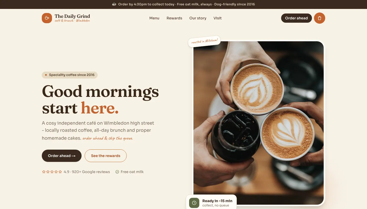 The Daily Grind website at desktop size